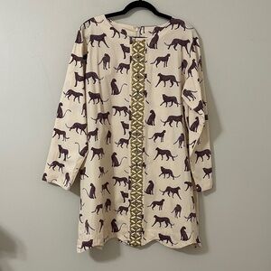 Sheridan French Blair Tunic Long Sleeve Dress Mushroom Chetah Print Size XL  .
